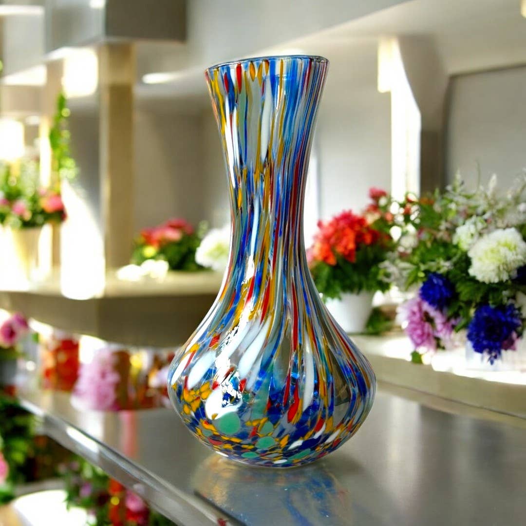 1 Vaso in Vetro Arlecchino Soffiato e Lavorato a Mano di Murano, Tesori da collezione