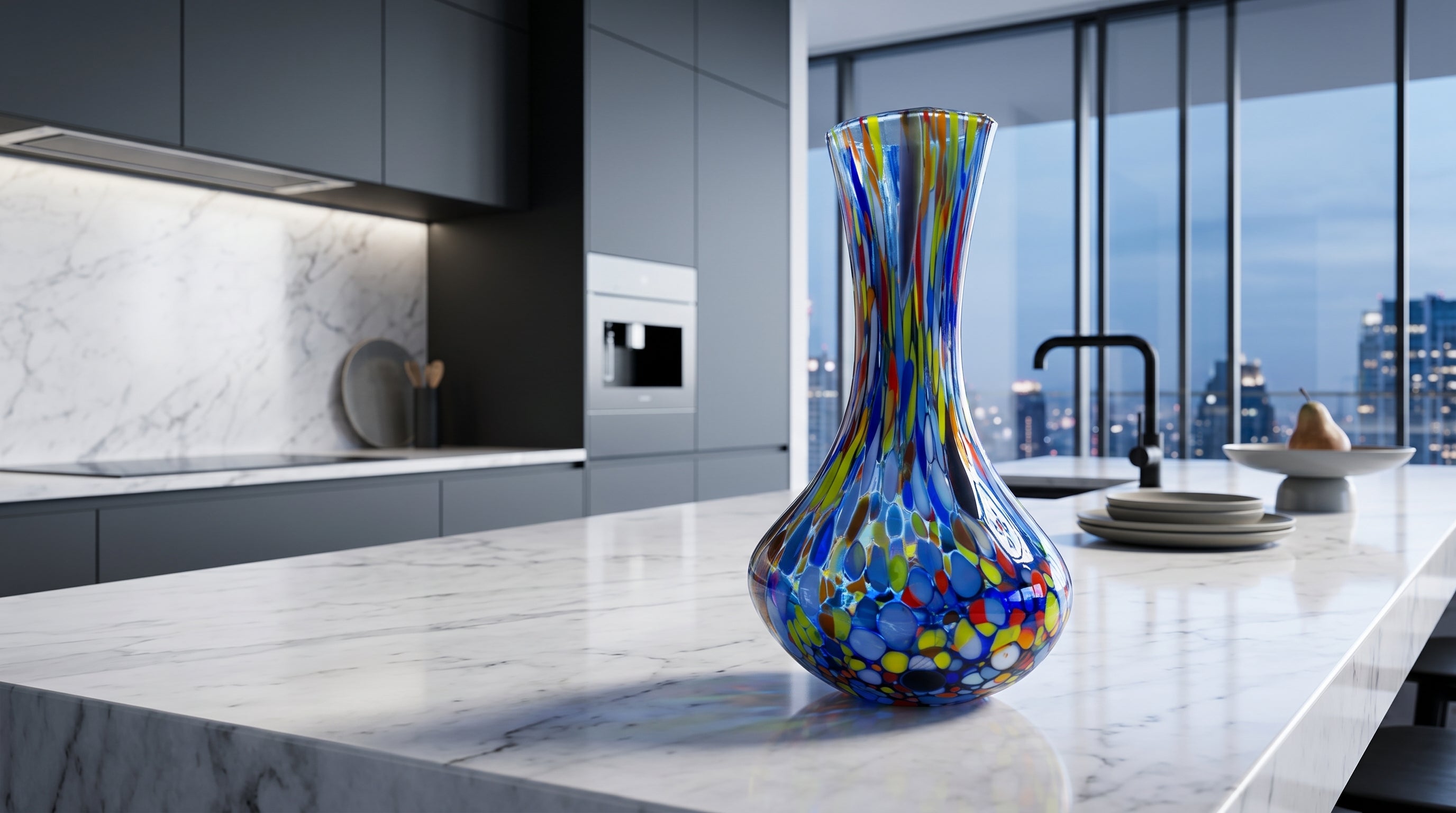 1 Vaso Grande in Vetro di Murano Classico Soffiato e Lavorato a Mano