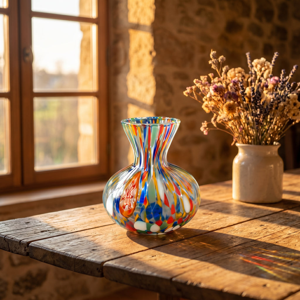 1 Vaso Arlecchino in Vetro di Murano Soffiato a Mano 🇮🇹