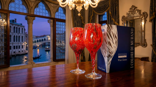 Calici da chapagne n Vetro Soffiati e Lavorati a Mano “I Colori di Murano” -  Made in Italy: 2 CALICI ROSSI - Infusée