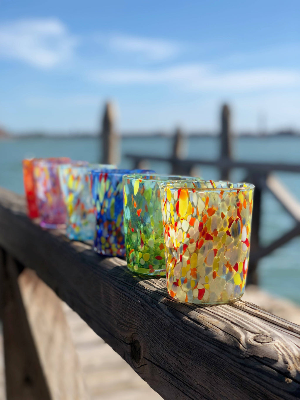 Bicchieri Tumbler Classic in Vetro Soffiati e Lavorati a Mano con Murrine di Murano, linea “I Colori di Murano” 350 ml. Made in Italy: MIX / 6