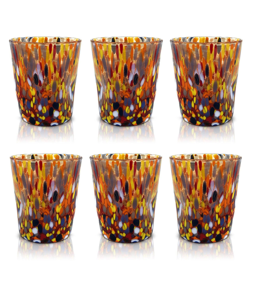 Bicchieri Tumbler Classic in Vetro Soffiati e Lavorati a Mano con Murrine di Murano, linea “I Colori di Murano” 350 ml. Made in Italy: MIX / 6