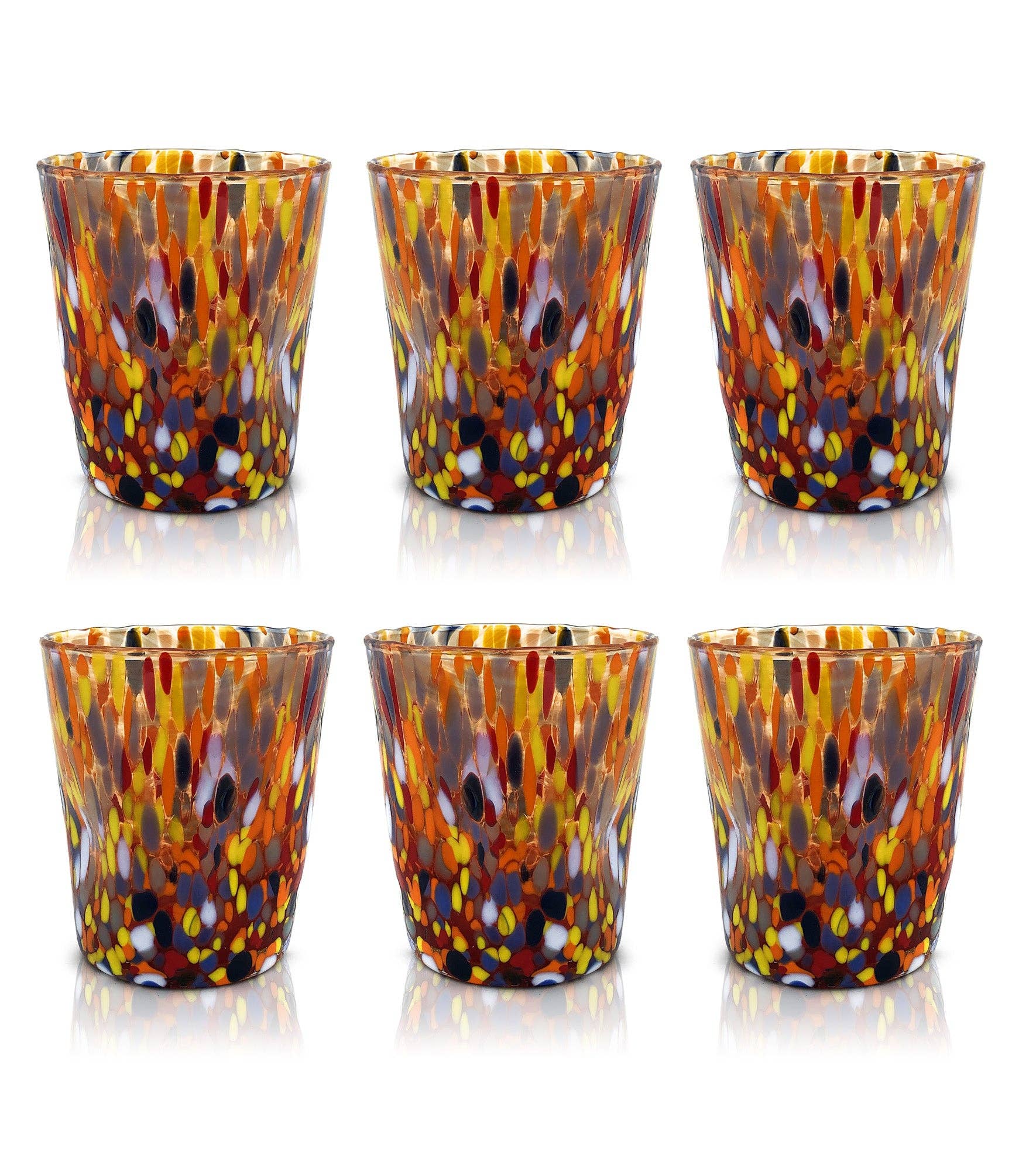 Bicchieri Tumbler Classic in Vetro Soffiati e Lavorati a Mano con Murrine di Murano, linea “I Colori di Murano” 350 ml. Made in Italy: MIX / 6
