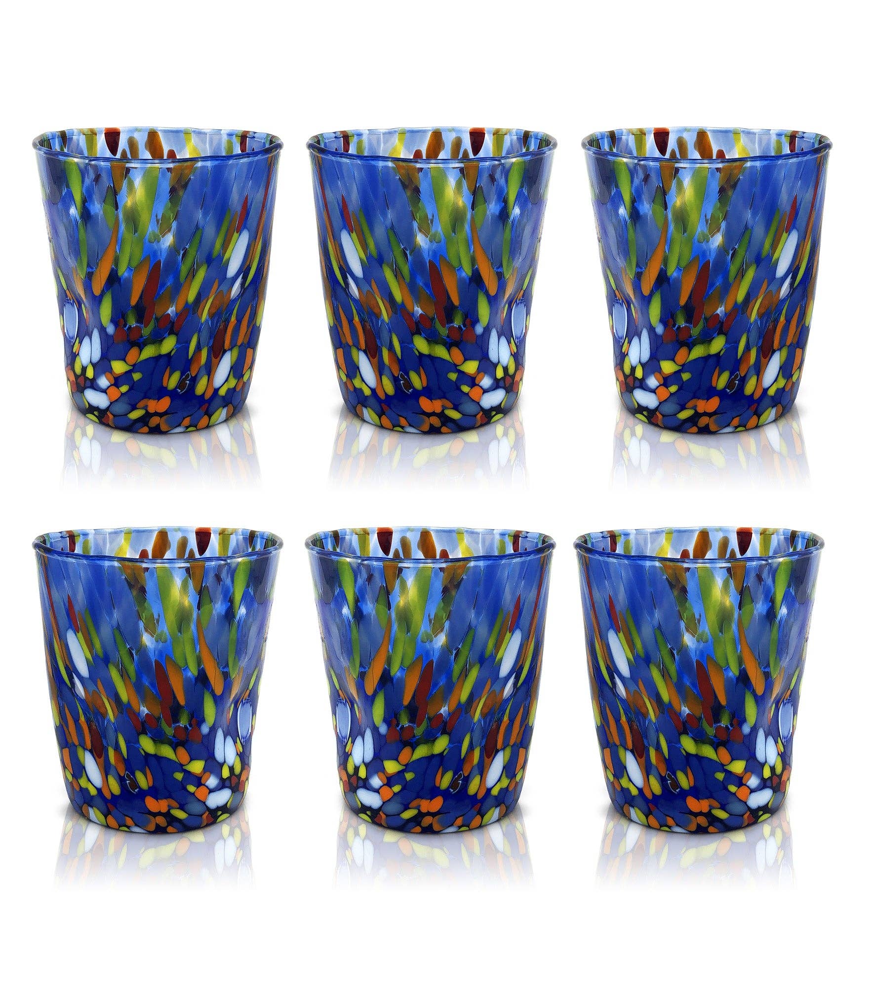 Bicchieri Tumbler Classic in Vetro Soffiati e Lavorati a Mano con Murrine di Murano, linea “I Colori di Murano” 350 ml. Made in Italy: MIX / 6