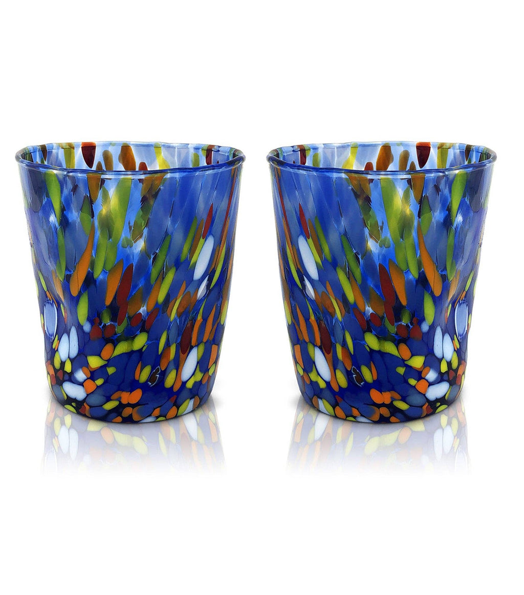 Bicchieri Tumbler Classic in Vetro Soffiati e Lavorati a Mano con Murrine di Murano, linea “I Colori di Murano” 350 ml. Made in Italy: MIX / 6